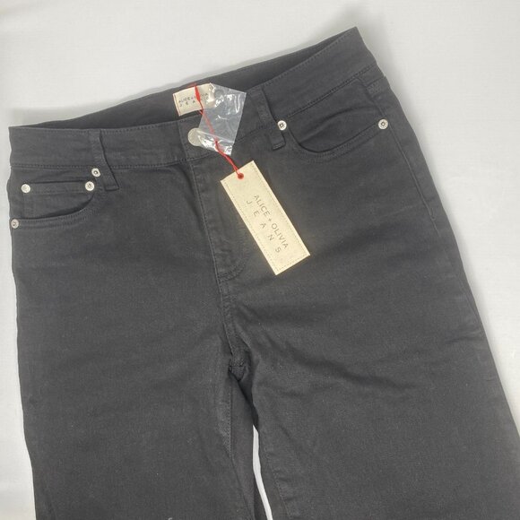 Alice + Olivia Roxie Feather Trim Flared Black Jeans 28 NWT - Picture 8 of 13